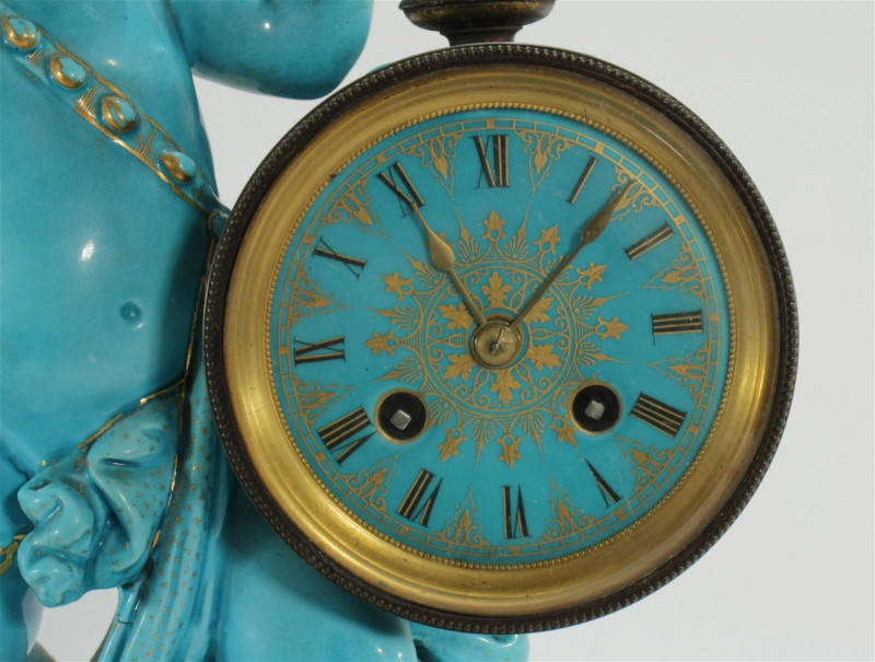 Japy Freres Ceramic Putto Clock, 19th C.