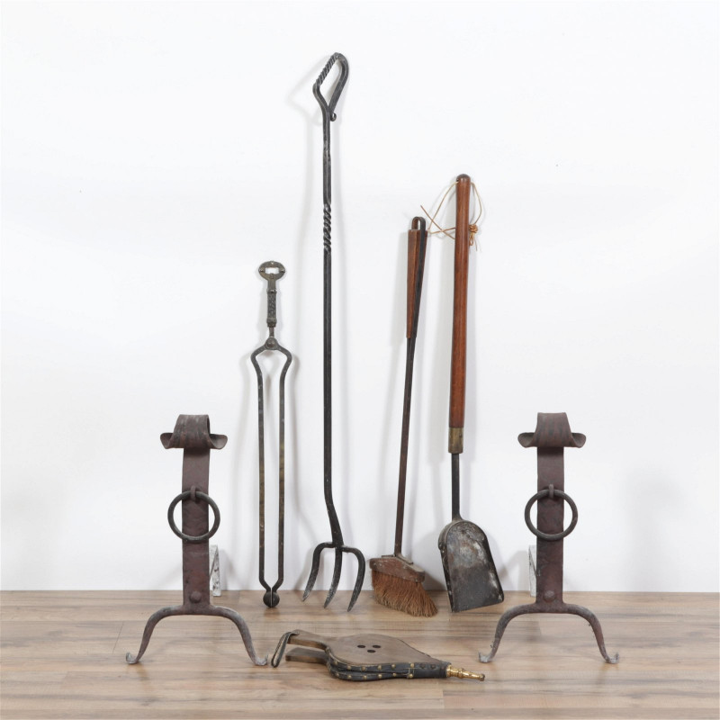 Arts And Crafts Style Andirons: Fireplace Tool Set