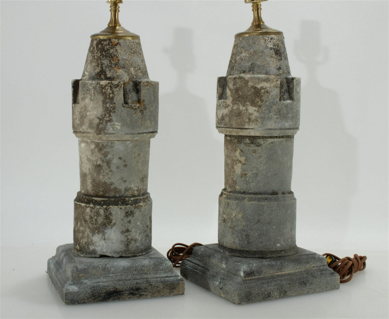 Pair Rook Shaped Stone Lamps