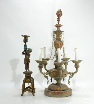 2 Cast Brass & Metal Lamps, Candelabra