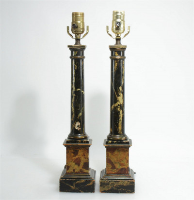Pair Faux Marble Painted Lamps