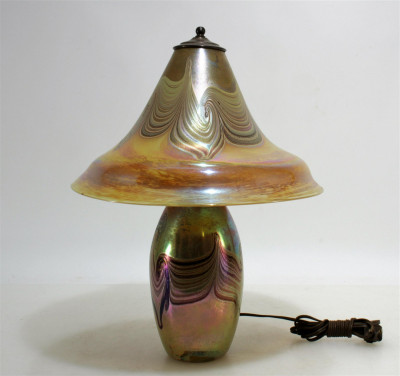 Image for Lot Stephen Fellerman Art Glass Pulled Feather Lamp