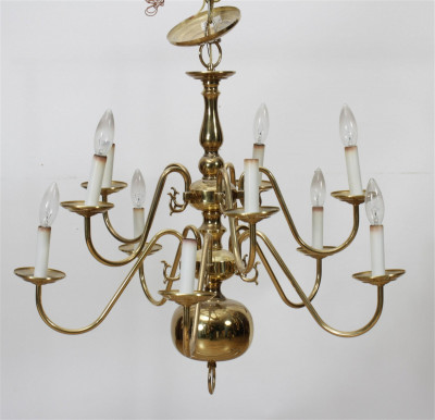 Dutch Rococo Style Brass 10-Light Chandelier