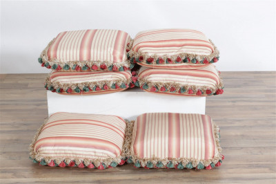 Set of 6 Burgundy and Cream Silk Pillows