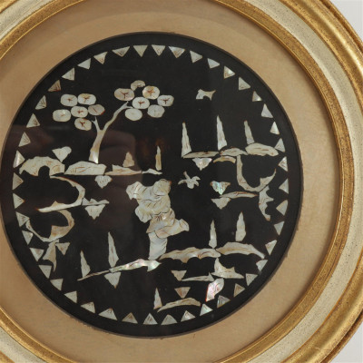 Chinese Pith Painting and Mother of Pearl Plaque
