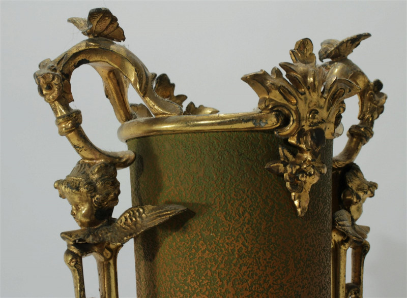 19th C. Gilt-Metal & Ceramic Vases