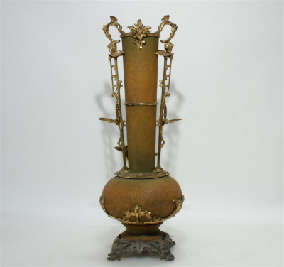 19th C. Gilt-Metal & Ceramic Vases