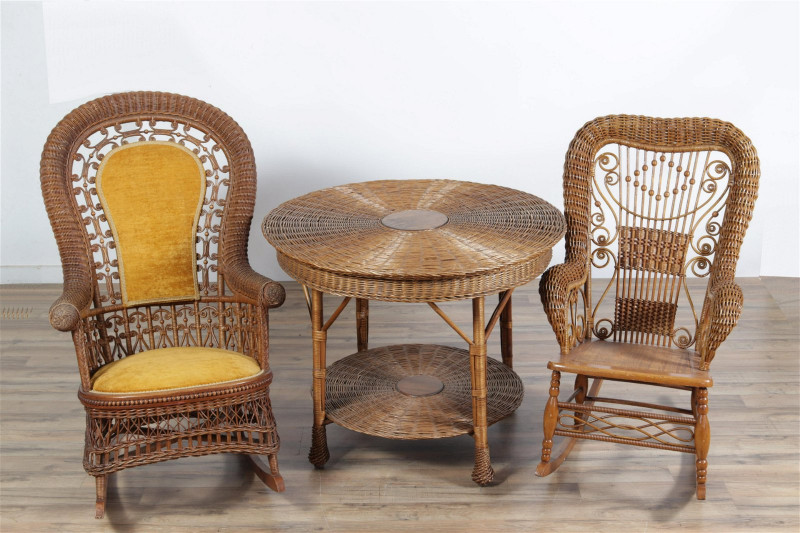 Two Wicker Rockers and a Wicker Table