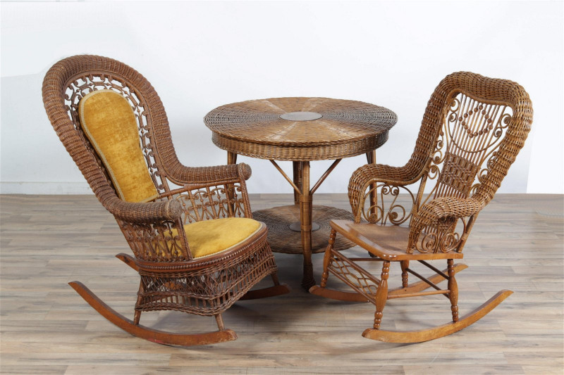 Two Wicker Rockers and a Wicker Table