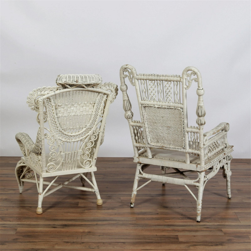 3 Painted Wicker Armchairs