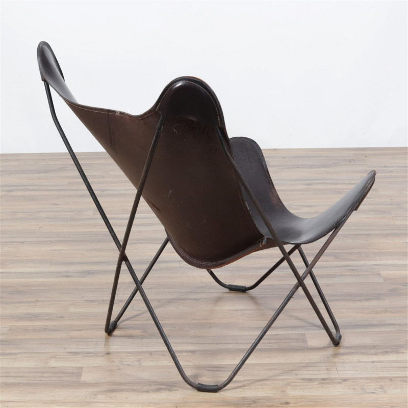 Butterfly Iron and Leather Sling Chair