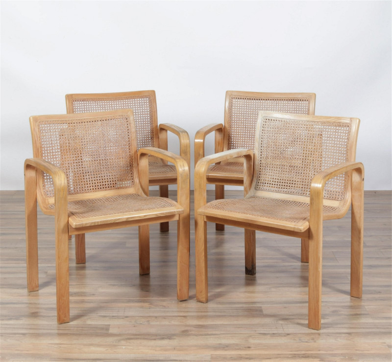 Four Olivo Pietro (Italy) Wood and Cane Armchairs