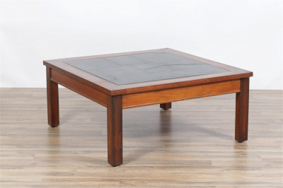 Contemporary Cast Stone Insert Wood Coffee Table