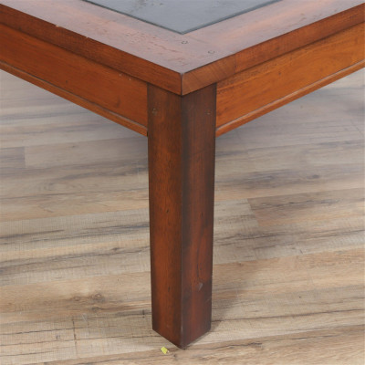 Contemporary Cast Stone Insert Wood Coffee Table