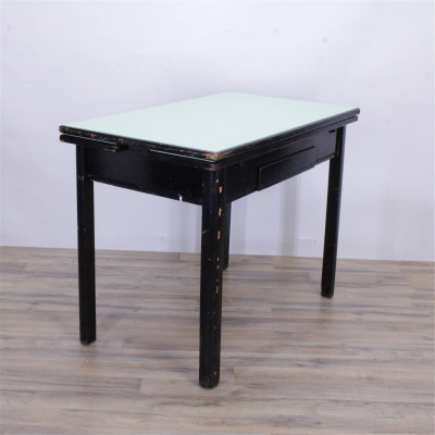Industrial Green Glass & Black Dropleaf Table