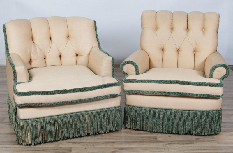 Two Victorian Style Upholstered Club Chairs