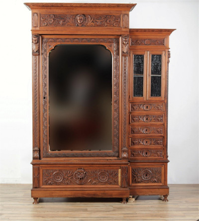 Louis XVI Style Carved Pine Wardrobe, Late 19th C.