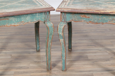 Pair Rococo Style Green Painted Side Tables