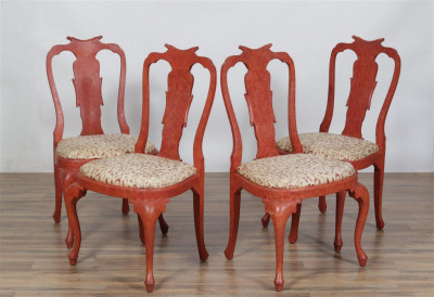 4 Italian Rococo Style Red Painted Chairs