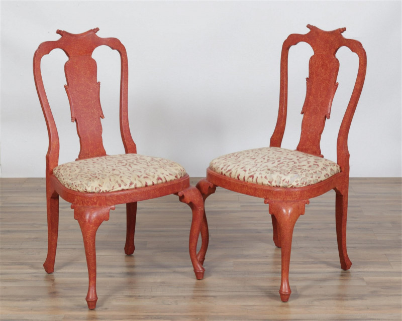 4 Italian Rococo Style Red Painted Chairs