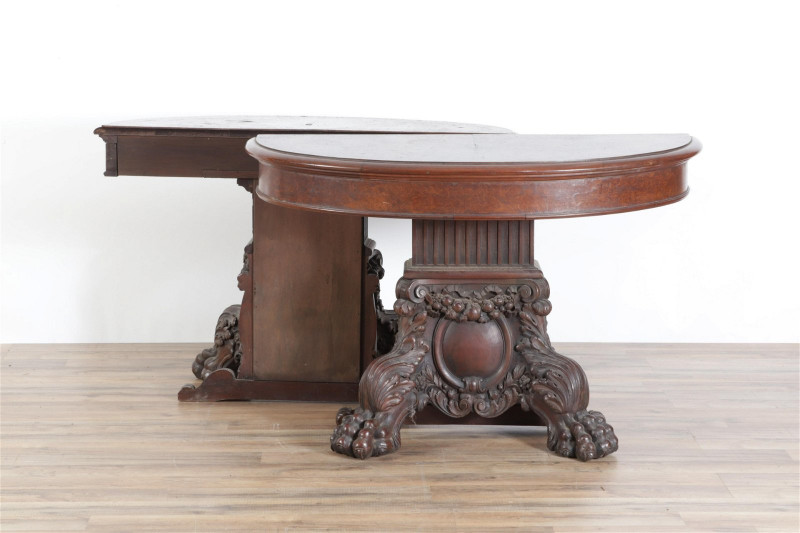 American Baroque Revival Burl Walnut Dining Table