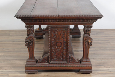 Renaissance Revival Oak Library Table, 19/20th C.