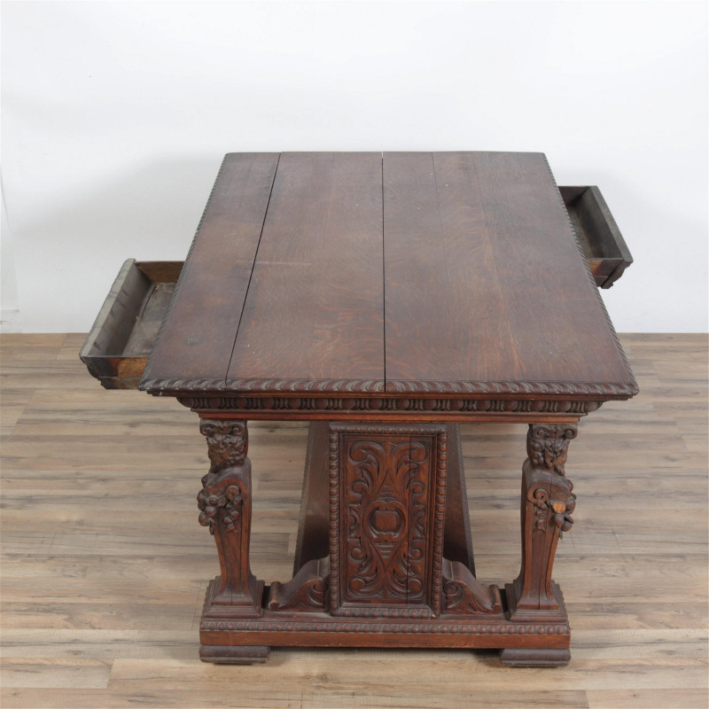 Renaissance Revival Oak Library Table, 19/20th C.
