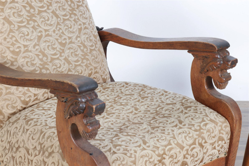 American Victorian Oak Reclining Armchair & Stool