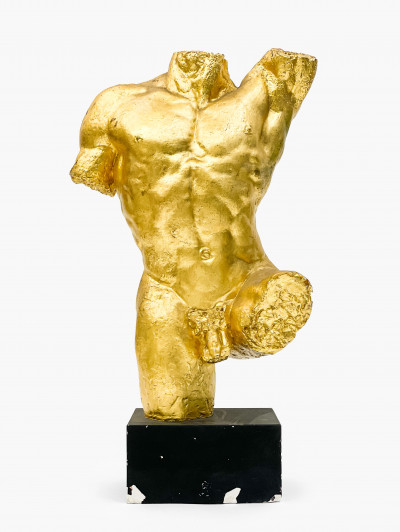 Image for Lot Gold Sculpture of Male Nude Torso in Classical-Style