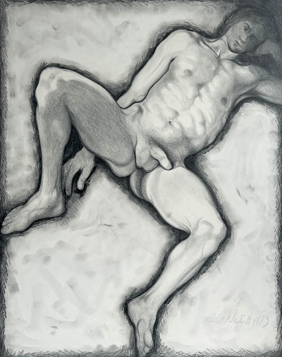 Lowell Nesbitt - Untitled (Reclining Male Nude with Spread Legs)