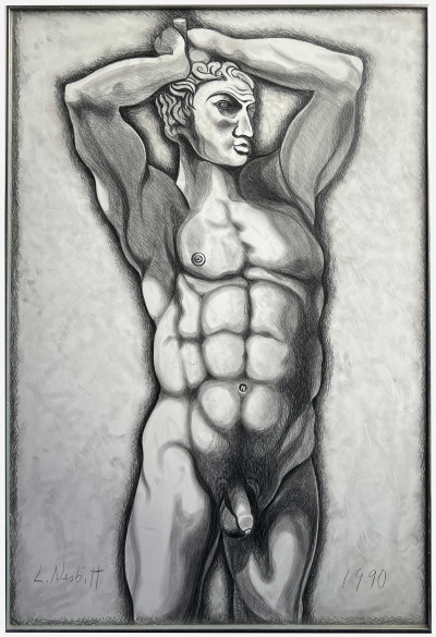 Lowell Nesbitt - Untitled (Nude Male with Hands Atop His Head)