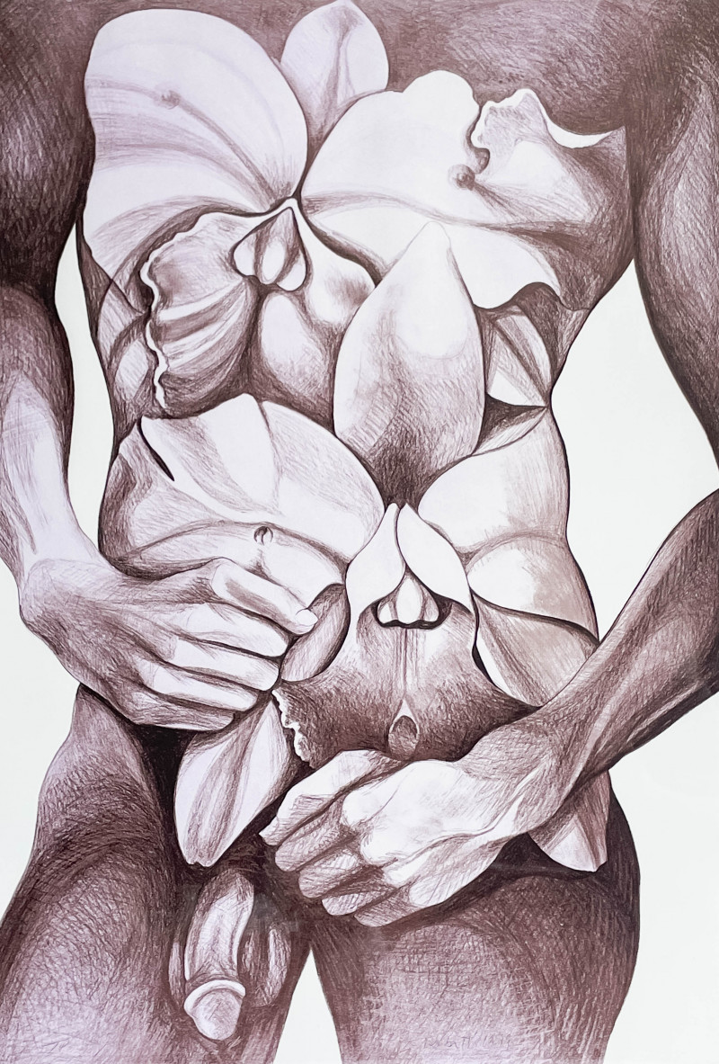 Lowell Nesbitt - Untitled (Floral Male Nude)