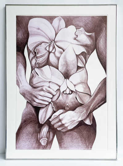 Lowell Nesbitt - Untitled (Floral Male Nude)