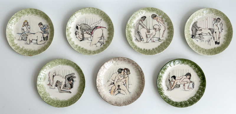 Seven Erotic Painted Dinner Plates