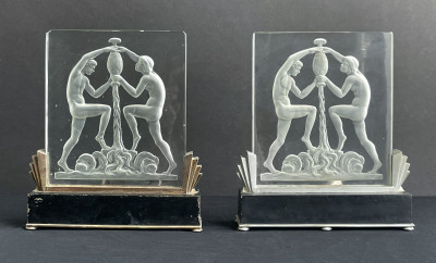 Image for Lot Pair Of Art Deco Glass Plaque Lamps