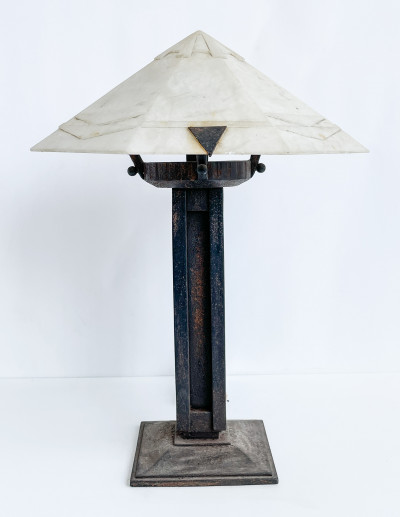 Image for Lot Art Deco Alabaster And Cast Iron Table Lamp