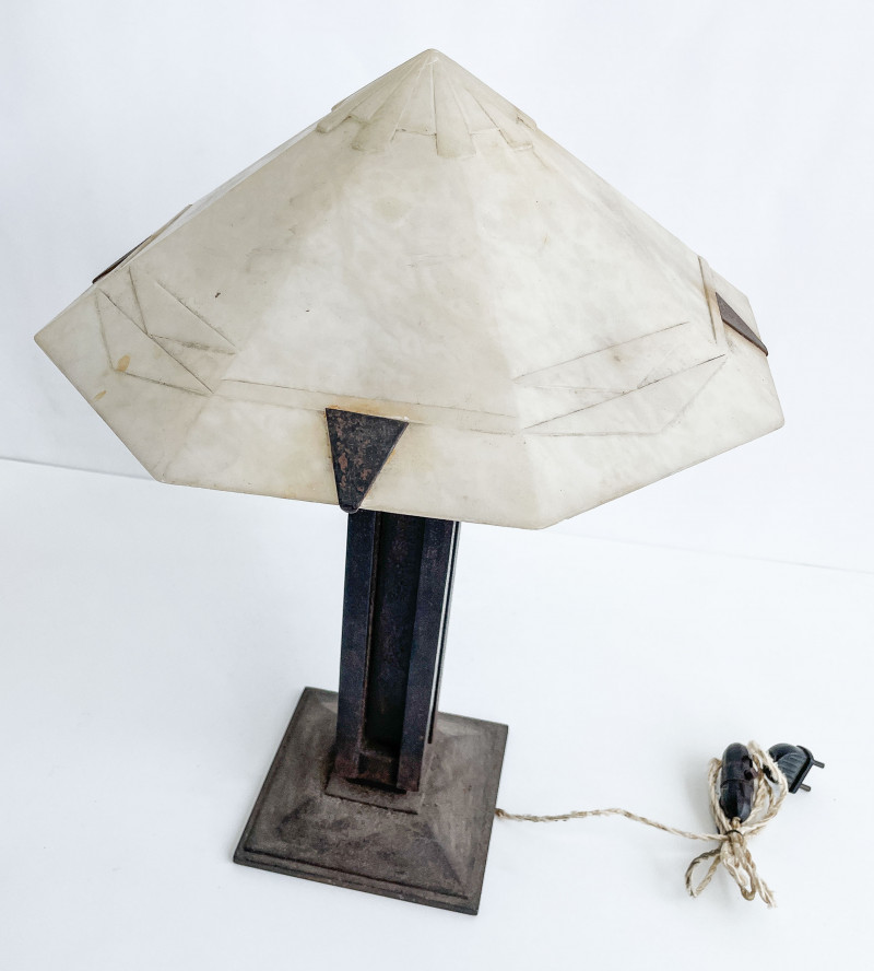 Art Deco Alabaster And Cast Iron Table Lamp