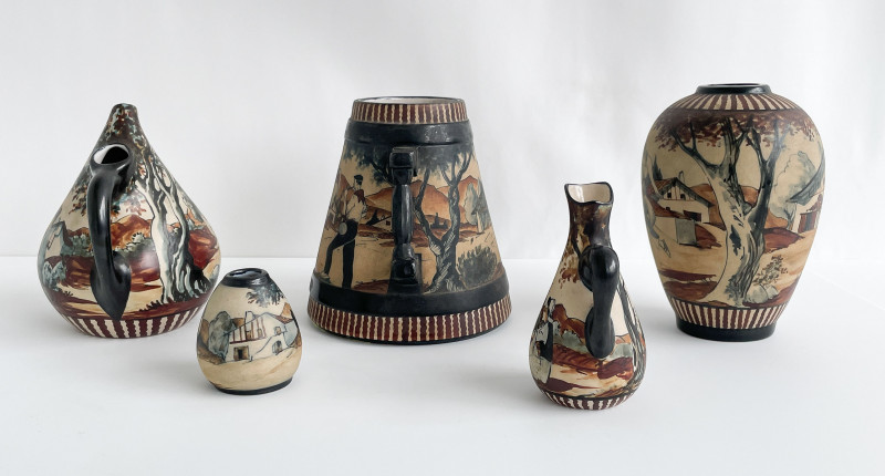 Five Étienne Vilotte & Poterie De Ciboure Pottery Vessels