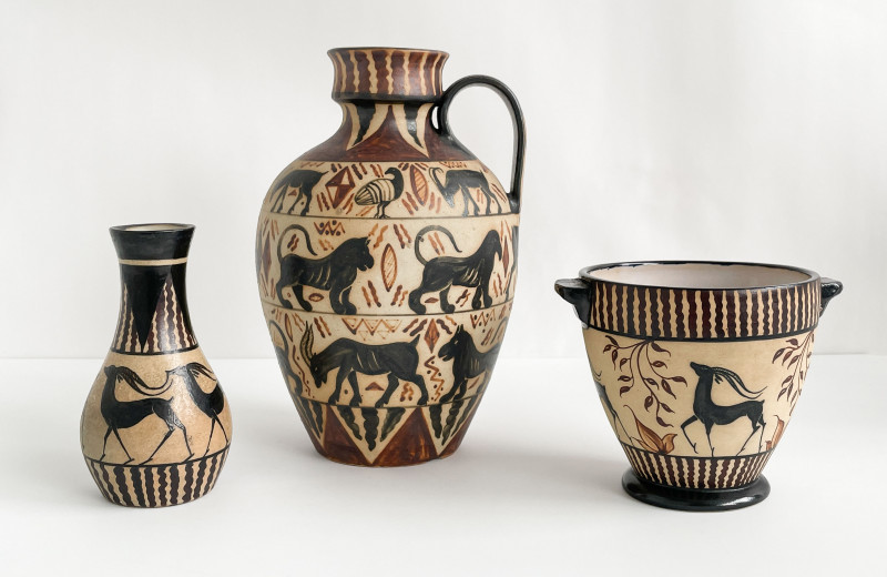 Three Étienne Vilotte & Poterie De Ciboure Pottery Vessels