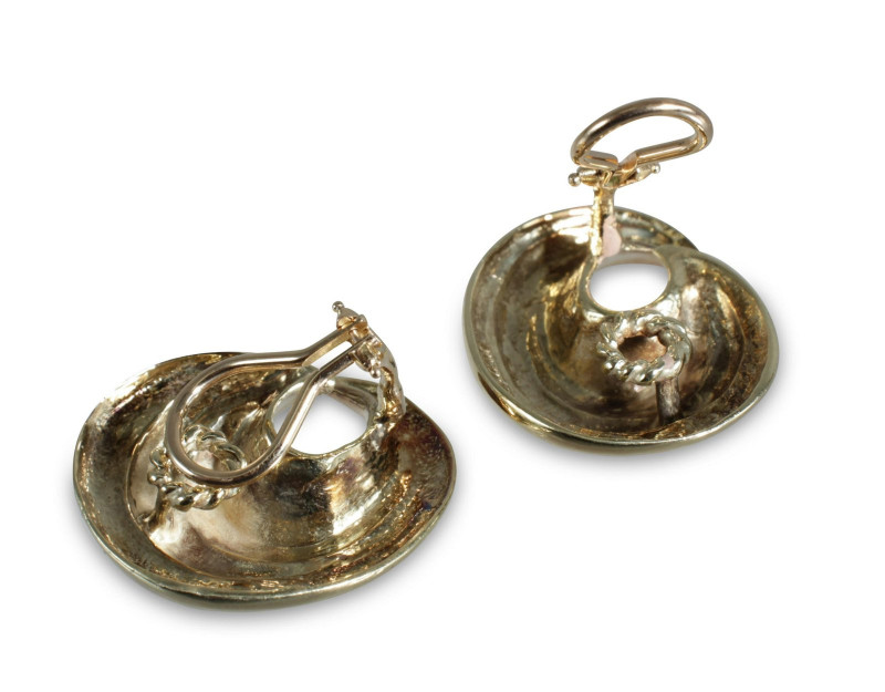 Pair of 14K Gold & Black Enamel Swirl Earrings