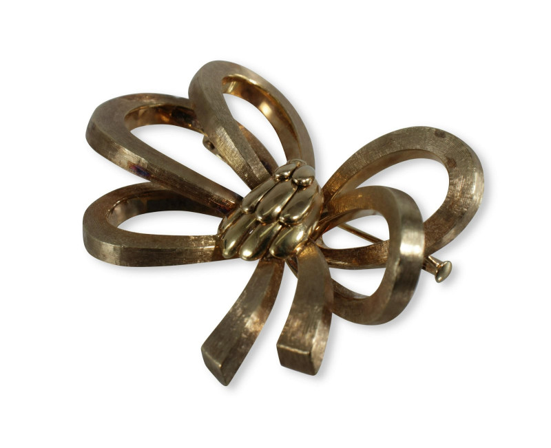 14K Yellow Gold Bow Form Brooch