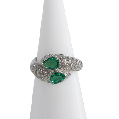 Image for Lot Pear Cut Emerald & Diamond Wrap Ring