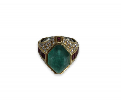 Emerald, Ruby and Diamond Ring