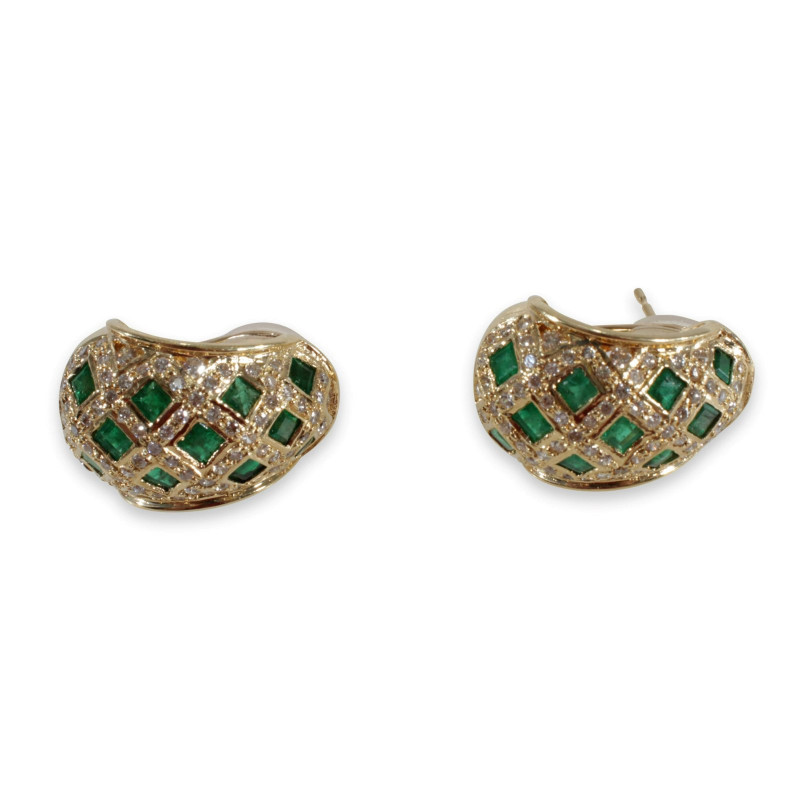Pair of Diamond and Emerald Earrings