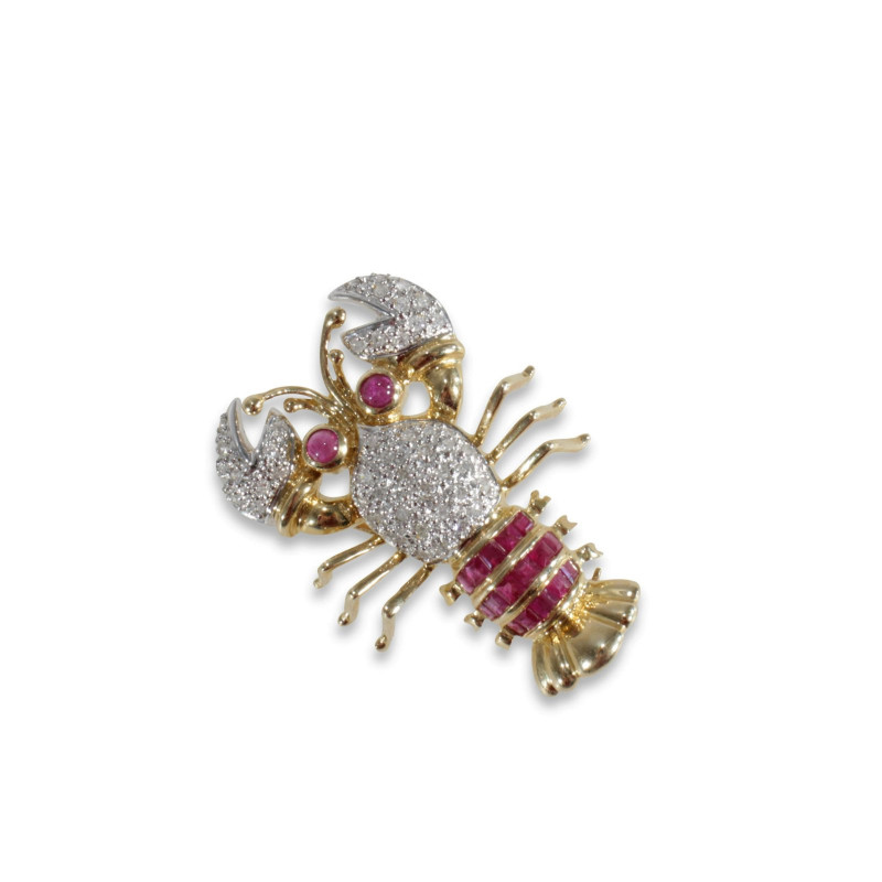 Ruby & Diamond Lobster Pendant Brooch