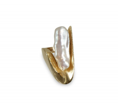 Image for Lot 14K Yellow Gold & Baroque Pearl Ring