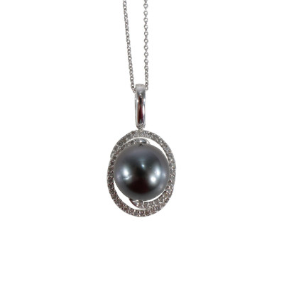 Tahitian Pearl & Diamond Earring, Necklace Suite