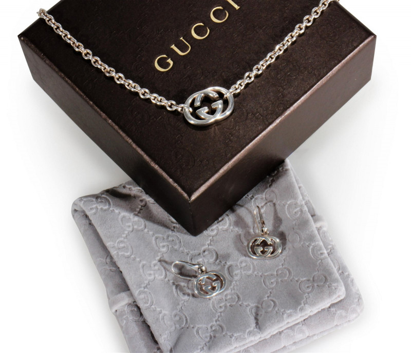 Gucci Sterling Silver GG Necklace & Earring Suite