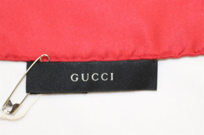Gucci Red Floral Twill Silk Scarf
