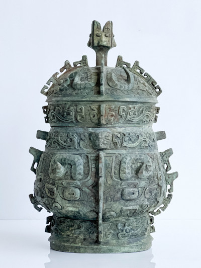 Image for Lot Chinese Archaic Style Bronze 'You' Form Vessel and Cover